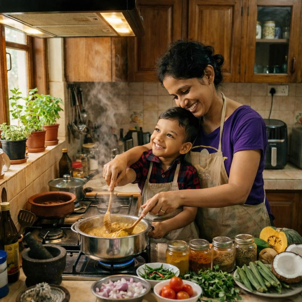 Taki and family cooking in the HomeKitchen Passion kitchen